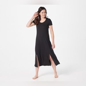 Cuddl Duds Flexwear Petite Short-Sleeve Maxi Dress - Black a373537